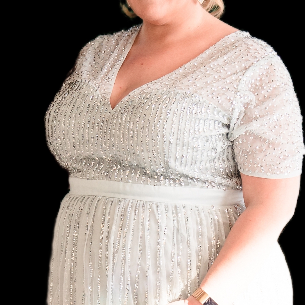 Pale Blue Stripe Embellished Maxi Dress size 20/22